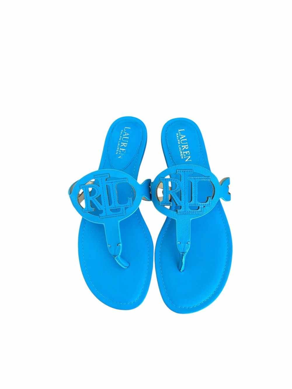 Lauren Ralph Lauren Audrie Blue Leather Logo Thong Sandals